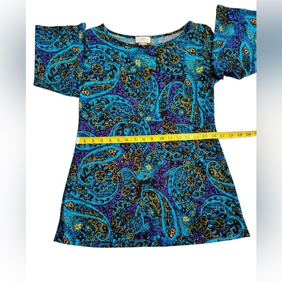 Jon Den Vibrant Paisley Blouse Womens Small Blue & Purple 3/4 Bell Sleeve Lovely - Picture 5 of 16